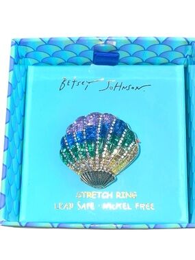 Betsey Johnson Mermaid Jewels Rainbow Seashell Stretch Cocktail Ring NWT
